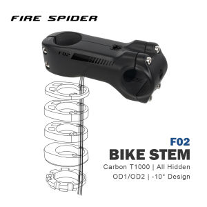 TOSEEK | Fire Spider F02 T1000 Full Carbon Aero Stem -10° Hidden Cockpit Internal Wiring OD1 OD2 80-120mm Race Road MTB Bike Stem