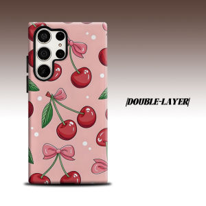 Pink Cherry For Samsung Galaxy S26 S25 S24 A56 A36 Dual Layer Luxury Fashion Full Lens Protective Case