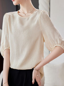 NVSHENJI | Silk Round Neck T-Shirt Women Summer Short Sleeve Loose Fit Casual Top杭州桑蚕丝遮肉显瘦宽松小衫韩版通勤风