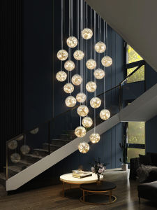 Stair Light Starry Long-Line Chandelier Duplex Rotating Light Modern Minimalist Scandinavian Exhibition Hall Beno Loft Lamp in the Living Room
