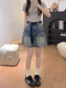 AIYITI | American Workwear Plus Size Retro Straight Leg Denim Shorts For Fat MM