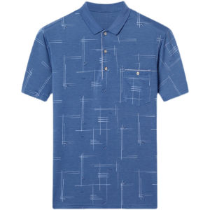 Ice Silk Short Sleeve T-Shirt Mens Summer Business Casual Turn-down Collar Pocket Design Fashion Urban Style Dad Clothes
