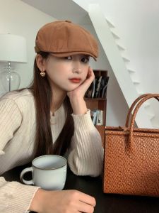Retro Orange Beret Hat Womens Autumn Winter Korean Style Duckbill Cap Newsboy Hat Casual Leisure Fashion Travel Hat