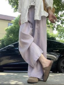 Quần Ống Rộng Màu Tím Mỏng Mùa Hè Cho Nữ Cỡ Lớn Quần Lót Phong Cách Hàn Quốc Cạp Cao Có Túi