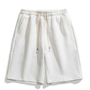 Summer Sporty Mens Shorts Casual Loose Thin Trendy Teenage Elastic Waist Straight Leg Five-Quarter Pants Fashion Urban Style