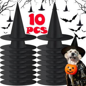 Dizoey 10Pcs Witch Hat Black White Halloween Witch Caps Performance Costumes Props Halloween Party Diy Hanging Decoration Supplies