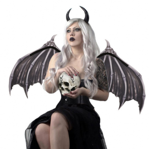 Halloween Black and White Devil Bones Skull Wings Adult Cos Vampire Stylish Dance Party Horror Dress up