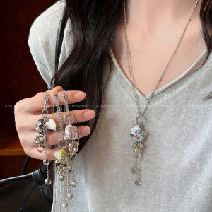 Long Titanium Steel Heart Pendant Tassel Necklace Womens Korean Style Autumn Winter Sweater Chain Non-fading Hanging Accessory