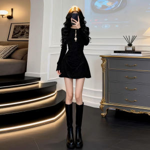 Ge·an·fei | Đầm A-Line Ngắn Màu Đen Phong Cách Pháp Elegante Dành Cho Người Thấp