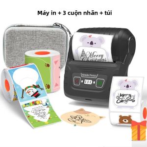 Máy In Nhiệt Di Động KAYSION Với 3 Cuộn Nhãn Giáng Sinh Kết Nối Bluetooth/USB Di động/Máy Tính Tương Thích Với Hộp Đựng