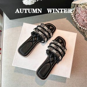 Ainidamiss Korean Style Flat Bottom Sandals Womens Summer Outdoor Wear Beaded Slippers Beach French Little Cool Slippers