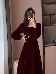 French Style Retro Gentle Style Dress Spring & Fall New Arrival Plus Size Fancy Slim Looking Elegant Engagement Dress Long Skirt