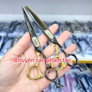 JAGUAR Kéo cắt tóc cao cấp 6.0 in thép nhật S440C độ cứng 62HRC màu trắng vàng thiết kế tay cầm thuận tiện cho cắt tỉa tóc chuyên nghiệp ( JG đen vàng )
