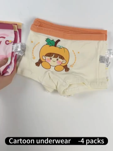 Kids High Quality 4 in 1 Boxer Underwear Soft Comfortable Pure Cotton Underwear for Kids Girls 1-11 Years Old