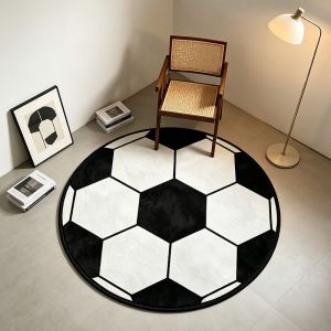 VIKAMA Black White Soccer Rug Round Soft Non-Slip Bedroom Carpet Gaming Chair Protective Pad Floor Mat for Home Decor