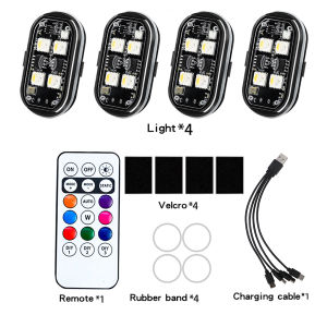 KEVANLY | 2/4pcs Wireless LED Strobe Lights Car Decor Atmosphere Light Colors Rechargeable Led Lights Anti-Collision LED Warning Light