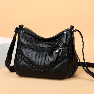 Lady Bag for the Middle-Aged Womens Messenger Bag New New Arrival K-style Easiest for Match Fashionable Washed Leather Soft Leather Multi-Pocket Large Capacity