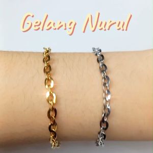 Gelang Wanita Titanium Anti Luntur - Anti Karat Model Terbaru Korea Style Rantai Nori Kaca