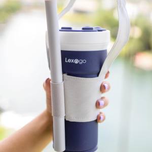 [Stock Clearance] Lexngo Silicone Collapsible Jumbo Mug for Bubble Tea / Milkshake / Smoothies - with resealable jumbo straw and Cloth Holder Tumbler