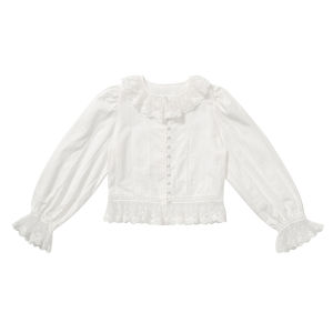 เสื้อเชิ้ตคอป่ายางย้อมฝ้ายทรงเข้ารูปสไตล์หวานสำหรับผู้หญิง ฤดูใบไม้ผลิ 2025 ใหม่ล่าสุด แขนยาว คอปะการัง