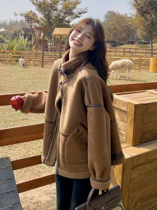 Thickened Lamb Fur Jacket Womens 2025 New Style Autumn Winter Short Biker Cotton Coat Fleece Lined Stand Collar Zipper Closure