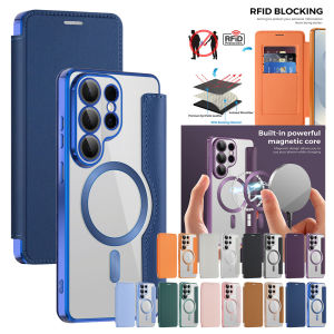 Transparent Flip Leather Magnetic Case for Samsung Galaxy S26 Ultra S25 Edge S24 Plus S23 Fe S22 Wireless Charging Phone Cover