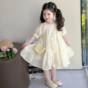 Fashionable Princess Dress for Little Girls Summer New Style Kids Clothing Short Sleeve mid Length a Line Skirt Machine Washable