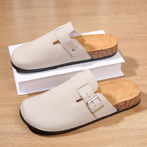 Mens Suede Clogs Cork Footbed Clogs for Women Soft Leather Adjustable Buckle Slip-on Potato Shoes Sandals Beach Indoor Slippers