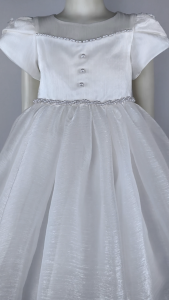 Big Joy Girls First Communion Formal Gown Viana with Flowers on Sleeve with Pearl White for Ages 7 to 12 Years Old 563101
