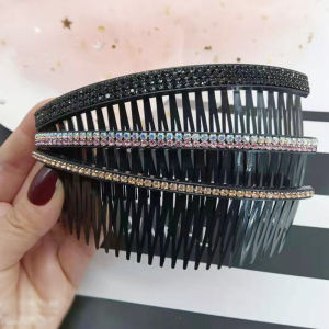 Hair Comb Clip Slim Hair Hoop Women All-Match Children's Hair Fixer Non-Slip Face Wash Widened Card Black Diamond-Embedded Broken Hair Hairpin