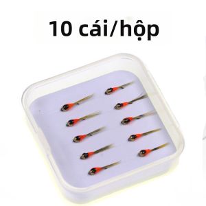 Bộ 10 Mồi Câu Cá Hồi Cá Lòng Tong Cá Vây Xanh Câu Suối Cao Cấp Dạng Perdigon Nymph Đầu Đồng Chìm Nhanh Có Hạt Nổi.