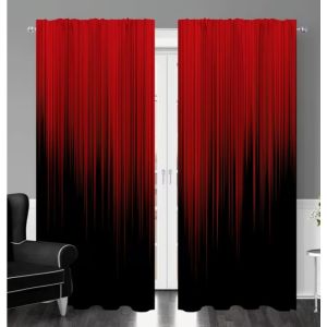 2pcs Material Red Black Curtain Gradient Striped Office Kitchen Living Room and Study Rod Pocket Curtains for Home Decoration