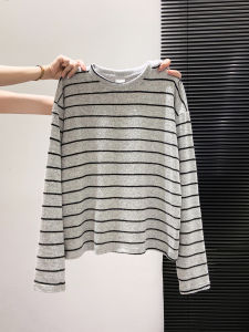 เสื้อยืดคอกลมแขนยาวทรงหลวมสไตล์ย้อนยุคสำหรับผู้หญิงในฤดูใบไม้ร่วง สไตล์เกาหลี ทรงหลวม แขนยาว ทรงหลวม แขนยาว เสื้อยืดคอกลม