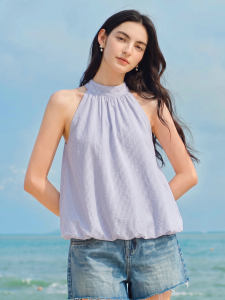 Basic House | Purple Stripe Halter Sleeveless Blouse for Summer