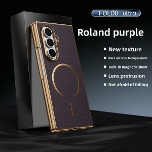 Business Plating Kevlar Texture Leather Magnetic Case for Samsung Galaxy Z Fold 8 Ultra 7 6 5 4 3 Skin Feel Screen Protect Cover