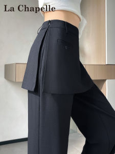 La Chapelle Womens High Waist Straight Leg Pants Side Zipper Drapey Slim Fit Wide Leg Trousers Commute Style Polyester Spandex