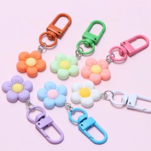 1pcs For Keyring Backpack Accessories Decorations colorful Flower Keychain Split Rings Keyfob