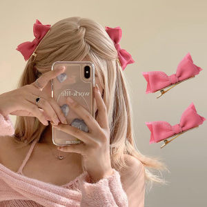 กิ๊บหนีบผมโลหะกิ๊บขนเป็ดคลิปกิ๊บ BB สำหรับผู้หญิงหน้าม้า หวานโบว์ผ้า สีชมพู