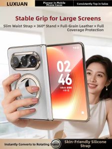LUXUAN | Magnetic Wristband Foldable Leather Dual Hinge Full Lens Protection Case For Huawei PuraXMax Business Bracket