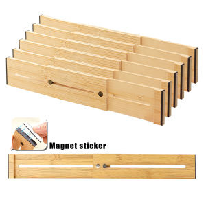 6pcs Bamboo Office Drawer Divider Set Magnetic Design Adjustable Suitable For Offices Drawers Desks Bathrooms And Bedroom