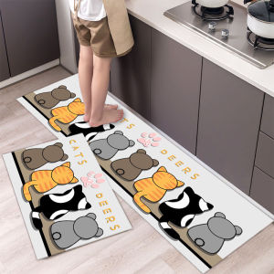 VIKAMA Cute Cartoon Cat Kitchen Floor Mat Water Absorbing Anti-Slip Long Strip Rug Washable Kitchen Entrance Home Decoration