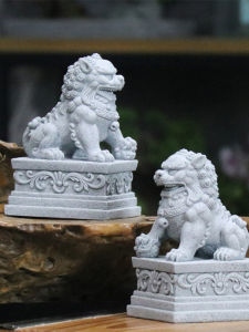 Chinese Style Qing Sandstone Lion Decorative Figurine Zen Tea Room Study Landscape Gardening Decorations Simulated Scene Lion Display