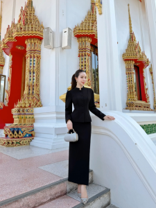 ชุดไทยจิตรลดา LD272 ชุดสีดำ ชุดออกงาน