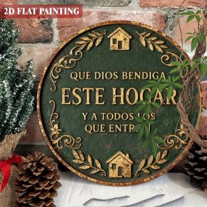 2D Wooden Disc Home Decoration - "May God Protect This House" Pendant for Festive Gatherings And Day of the Dead