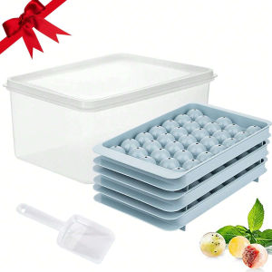 Round Ice Cube Tray Set 3 Trays 1 Ice Bin And Scoop Upgraded Ice Trays Circle Ice Cube Mold Tray for Cocktail Whiskey Coffee