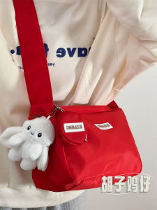 Large Capacity Casual Red Womens Crossbody Bag Fashionable Vintage Simple Match Sports Style Single Shoulder Bag Nylon Material Zipper Closure Foldable Leisure Scene