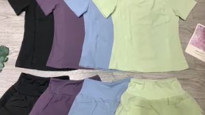 Bộ đồ tập gym yoga aerobic thể thao nữ bao gồm áo thun tay ngắn phủ bụng quần đùi 2 lớp chất liệu thun lạnh BINSPORTS BN093