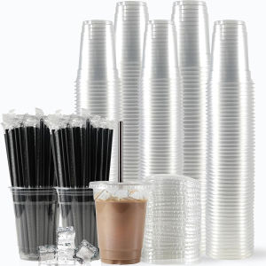10pcs Disposable Plastic Cups With Lids And Straws Transparent Party Coffee Cups For Cold Drinks Smoothies And Iced Coffee Leak