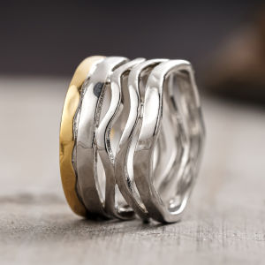 Huitan Hollow Design Women Two Tone Ring Simple Style Metal Party Wedding Versatile Daily Accessories Vintage Fashion Jewelry