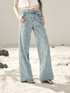 SHAOYEYAN | Quần jeans nữ ống đứng dáng rộng họa tiết hoa đính đá